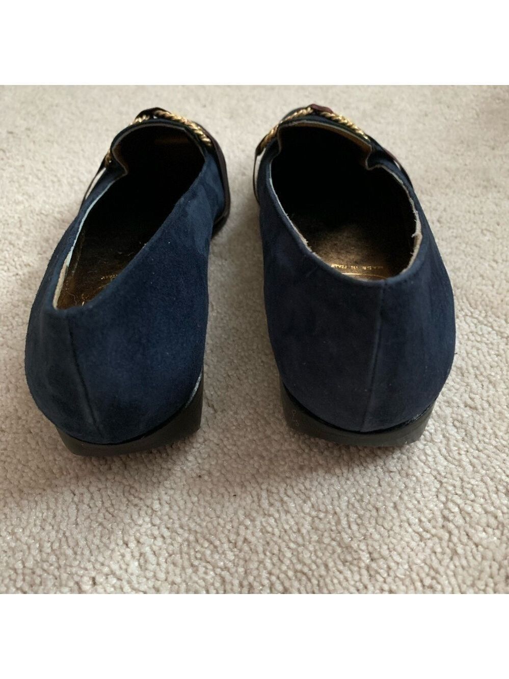 PALOMA Navy Blue Velour Pointy Shoes Made In Italy - Picture 6 of 7